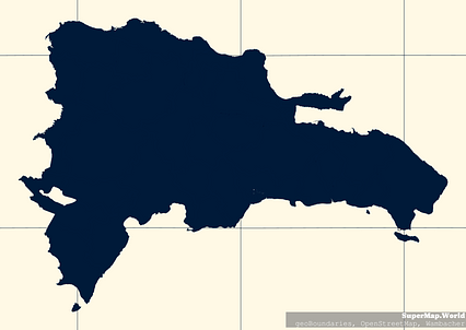 Mercator projection map of Dominican Republic showing boundaries in night blue and whitened-beige