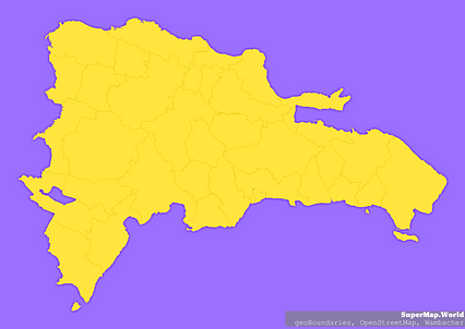 Mercator projection map of Dominican Republic showing boundaries in violet and maize-yellow