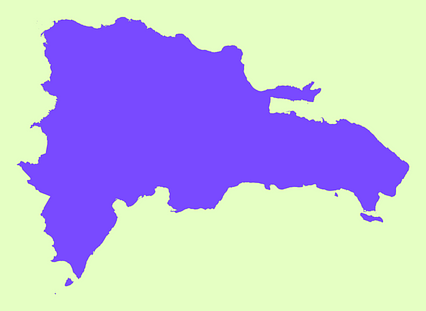 Mercator projection map of Dominican Republic in dim violet and whitened-chartreuse