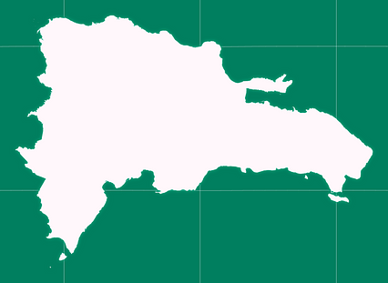 Mercator projection map of Dominican Republic in whitened-pink and dim aquamarine