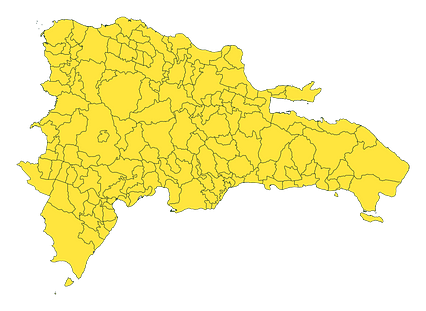 Mercator projection map of Dominican Republic showing municipalities boundaries in night teal on transparent background