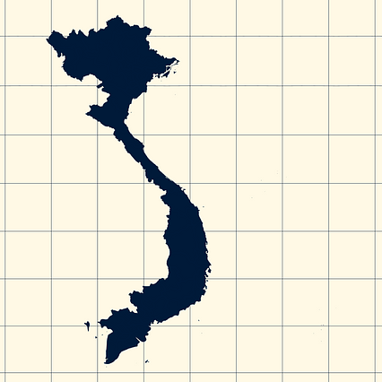 Mercator projection map of Viet Nam showing municipalities and provinces boundaries in night blue and whitened-beige