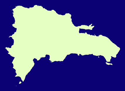 Mercator projection map of Dominican Republic in night violet and whitened-chartreuse