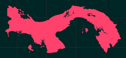 Mercator projection map of Panama in night cyan and raspberry