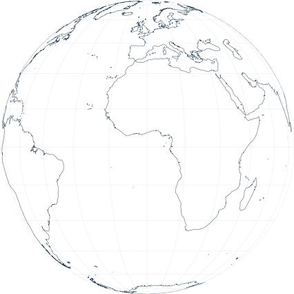 World map (Orthographic projection) in night azure on transparent ...