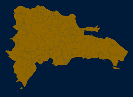 Mercator projection map of Dominican Republic in night blue and dim amber