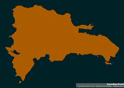 Mercator projection map of Dominican Republic showing boundaries in night powder and dim cinnamon