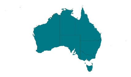 Mercator projection map of Australia in dim powder on transparent background