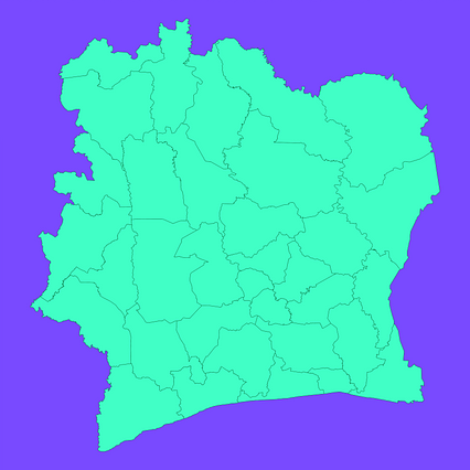 Côte d'Ivoire map (Mercator projection) showing régions de côte d ...
