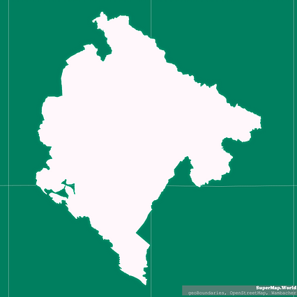 Mercator projection map of Montenegro in whitened-pink and dim aquamarine