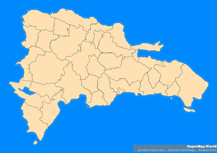 Mercator projection map of Dominican Republic showing boundaries in blue and pastel amber