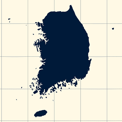 Mercator projection map of Republic of Korea showing province boundaries in night blue and whitened-beige