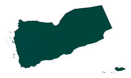 Mercator projection map of Yemen showing districts in dark teal on transparent background