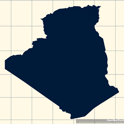 Mercator projection map of Algeria showing boundaries in night blue and whitened-beige