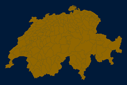 Mercator projection map of Switzerland in night blue and dim amber