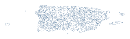 Puerto Rico map (Mercator projection) showing barrio boundaries in dark ...