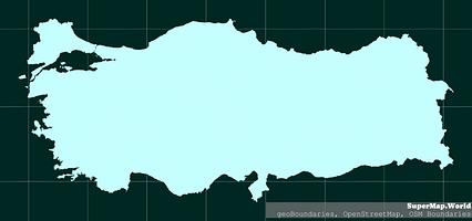 Turkey map (Mercator projection) in whitened-cyan and night teal ...