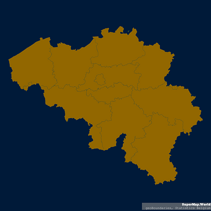 Mercator projection map of Belgium in night blue and dim amber