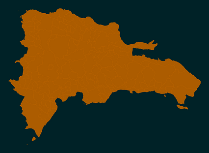 Mercator projection map of Dominican Republic showing municipalities boundaries in night powder and dim cinnamon