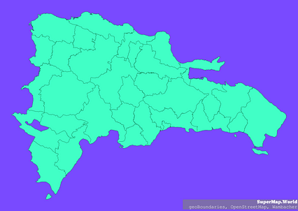 Mercator projection map of Dominican Republic showing boundaries in dim violet and dark emerald