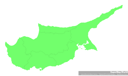 Cyprus map (Mercator projection) showing boundaries in pastel green on ...