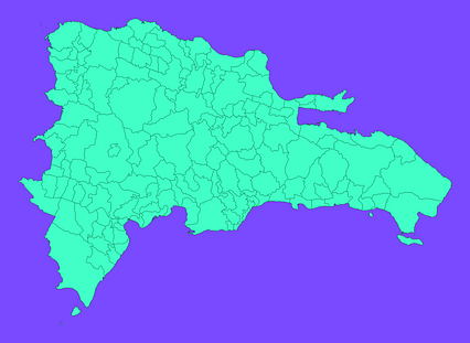 Mercator projection map of Dominican Republic showing municipalities boundaries in dim violet and dark emerald