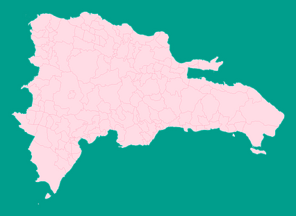 Mercator projection map of Dominican Republic showing municipalities boundaries in pastel rose and teal