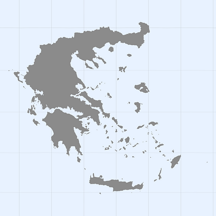 Mercator projection map of Greece in gray and whitened-azure