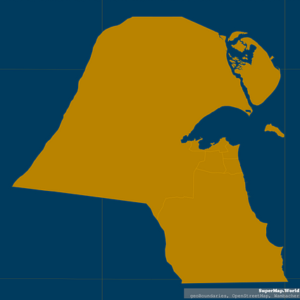 Kuwait map (Mercator projection) showing boundaries in amber and dark ...