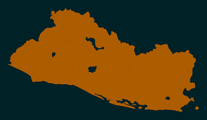 Mercator projection map of El Salvador showing municipalities boundaries in night powder and dim cinnamon