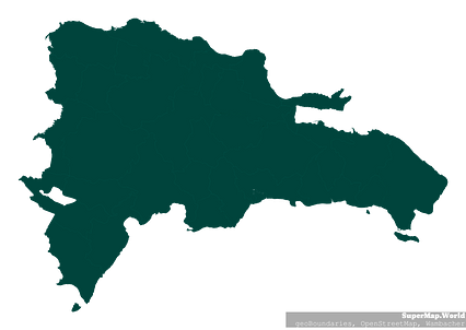 Mercator projection map of Dominican Republic showing boundaries in dark teal on transparent background