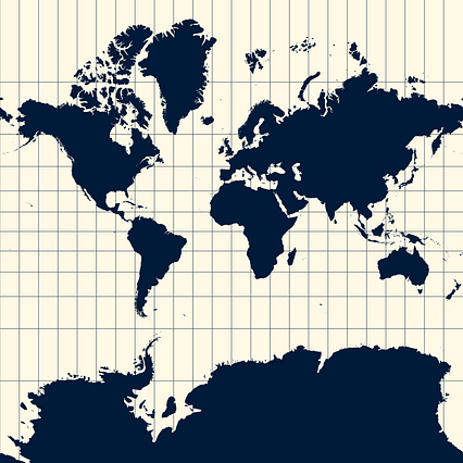 World map (Mercator projection) in night blue and whitened-beige ...