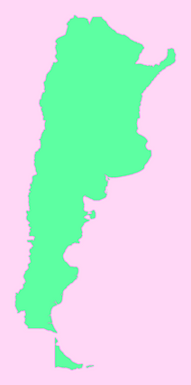 Mercator projection map of Argentina in pastel emerald and pastel magenta