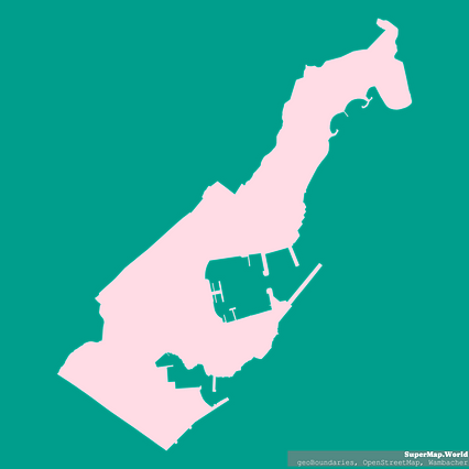 Mercator projection map of Monaco showing boundaries in pastel rose and teal