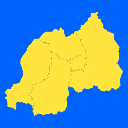 Mercator projection map of Rwanda showing province boundaries in night azure and dim indigo