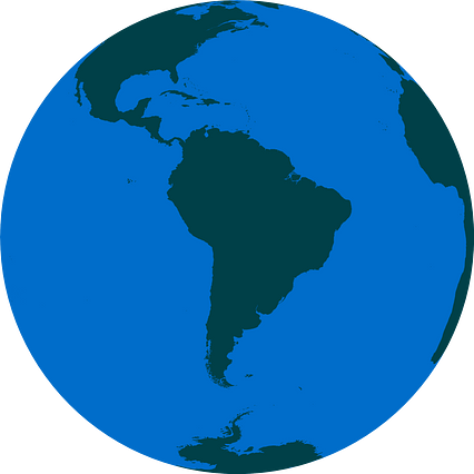 Orthographic projection map of the World focused on Bolivia in dim blue and dark powder