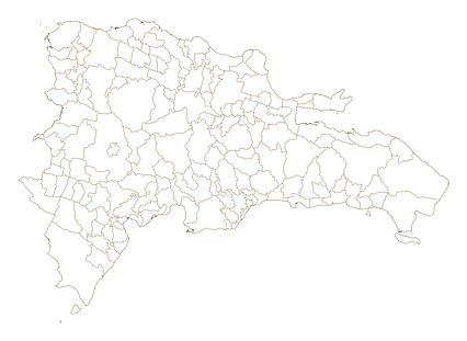 Mercator projection map of Dominican Republic showing municipalities boundaries in dark amber on transparent background