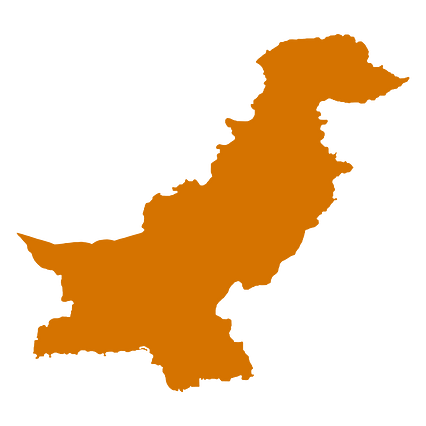 Mercator projection map of Pakistan in cinnamon on transparent background