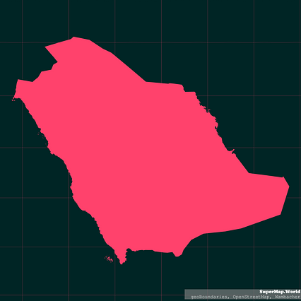 Mercator projection map of Saudi Arabia in night cyan and raspberry