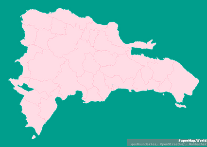 Mercator projection map of Dominican Republic showing boundaries in pastel rose and teal