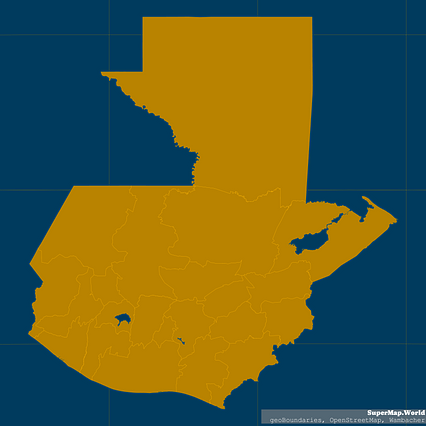 Mercator projection map of Guatemala showing boundaries in amber and dark azure