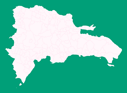 Mercator projection map of Dominican Republic showing municipalities boundaries in whitened-pink and aquamarine