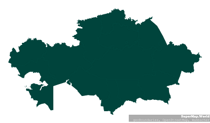 Mercator projection map of Kazakhstan showing boundaries in dark teal on transparent background